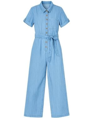 Yumi' Chambray Light Denim Button Jumpsuit - Blue