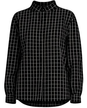 Tantra Spain Sl Chequered Shirt With Mandarin Collar And Embroidery On The Shoulder And Back - Black