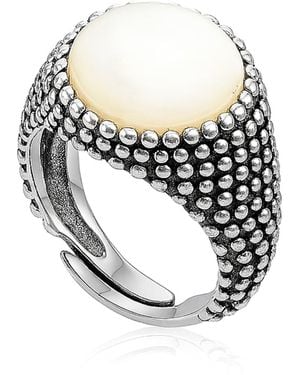 Unaloe Sterling Shield Ring With Luminous Mother Of Pearl - White
