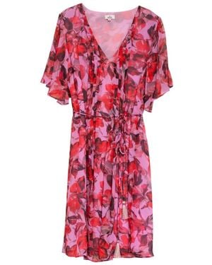 Niza Short Dress With Floral Print And Puff Sleeves - Red