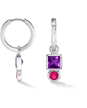 Dower & Hall Square Amethyst Hammered Huggie Hoops - Metallic