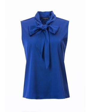 Carloslines Bow Tie Sleeveless Blouse - Blue