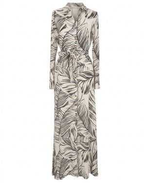 Imaatu Neutrals Palms Butter Sustainable Viscose Patterned Maxi Shirt Dress With Hidden Pockets - Grey