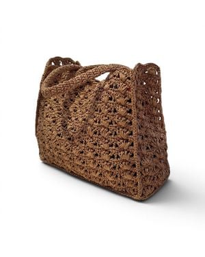Springmoonatelier Neutrals Luxury Handmade Raffia Beach Tote Bag – Oversized Floral Crochet Carryall For Summer & Resort Style - Brown