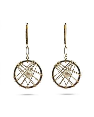 Greyewolfe Small Circular Caged Pearl Earrings - Metallic