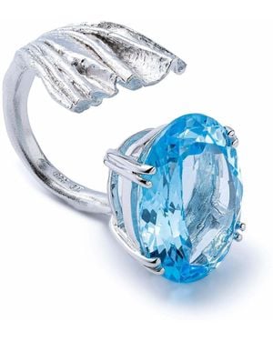 German Kabirski Caelum Textured Open Ring With Natural Oval Cut Topaz - Blue