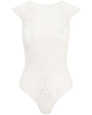 Belle -et-BonBon Angel Mesh Angel Wing Cap-Sleeved Sheer Body With Pearl Button Sequin And Beaded Embellishment.Gift Wrapped - White