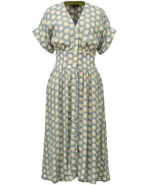 Smart and Joy Fit-And-Flare Dots Print Blouse-Dress - Green