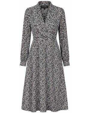 Smart and Joy Cross Drape V Neckline Flared Printed Dress - Blue