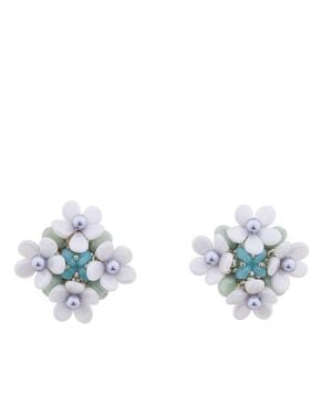 Oana Savu Beaded Bridal Earrings Beads Sterling Studs - Blue