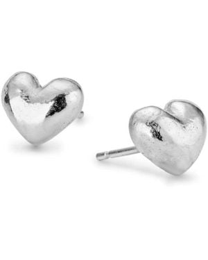 Lulu and Boo Jewellery Chunky Puffy Heart Solid Sterling Stud Earrings - Metallic