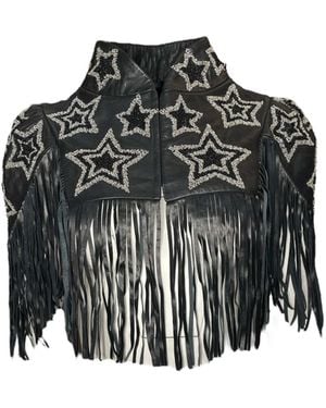 Any Old Iron Beaded Make Me A Star Leather Fringe Shrug - Black