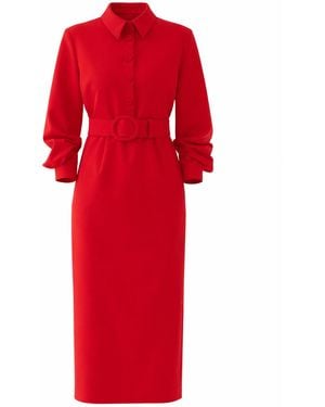 Exquise Belted Midi Adler Dress – - Red