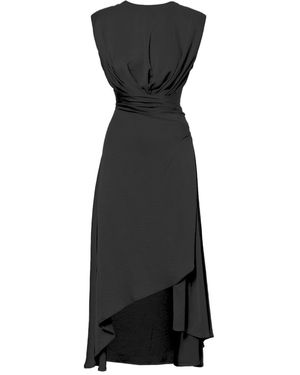 BLUZAT Midi Dress With Oversized Shoulders And Asymmetrical Slit - Black