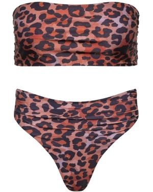 Playaluxe Capri Ruched Bandeau Bikini Set Leopard - Purple