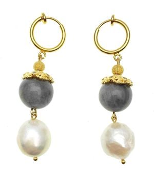 Farra Labradorite And Freshwater Pearl Simple Dangle Earrings - Metallic