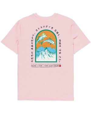 Anchor and Crew Cotton Think Ocean Five Japan Gurafiku Organic Cotton T-Shirt - Pink
