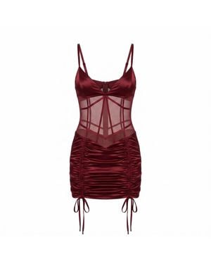 Clerestory Amarante Ruched Mesh-Waist Mini Dress - Red
