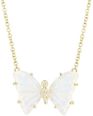 KAMARIA Moonstone Butterfly Necklace With Diamonds & Prongs - Metallic