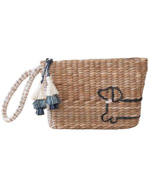 LIKHÂ Neutrals Handwoven Seagrass Dachshund Wristlet Pouch With Tassel - Brown