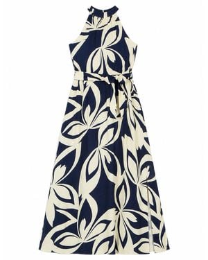 Yumi' Geo Swirl Print Halter Maxi Dress - Blue