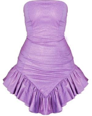 Ettie Lilac Glitter Frill Hem Strapless Mini Dress - Purple