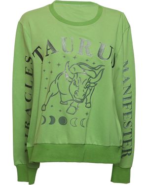 Miracles Manifester Oversized Embroidered Taurus Sign Sweatshirt - Green