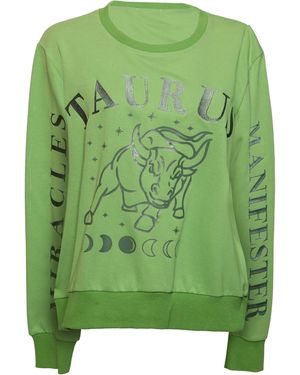 Miracles Manifester Oversized Embroidered Taurus Sign Sweatshirt - Green
