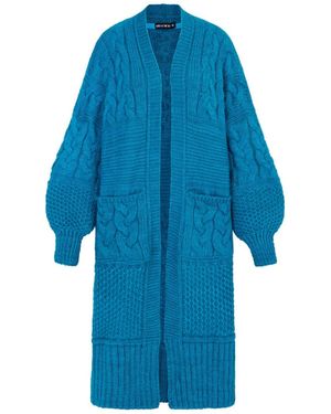 Cara & The Sky Alex Balloon Sleeve Cable Maxi Cardigan - Blue