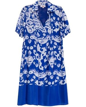 Niza Long Printed Dress With Round Neckline - Blue