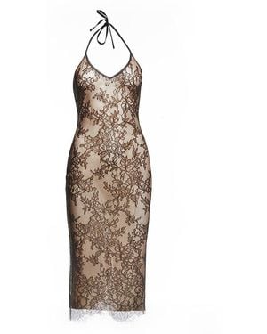 Maison sél Lace Spaghetti Strap Bodycon Dress – - Metallic
