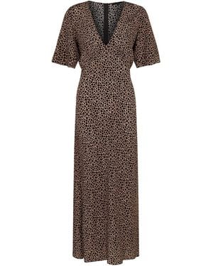 Lily Rou Silk Leopard Print Sleeved Maxi Dress - Brown