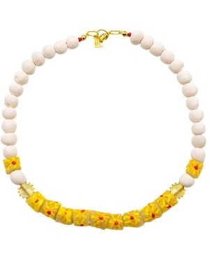 Sunset Magic Studio African Krobo Beads Detailed Ceramic Necklace - Yellow
