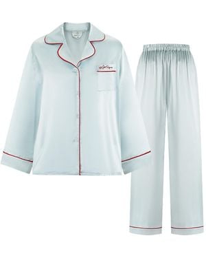 NOT JUST PAJAMA Little Heart Classic Silk Pyjama Long Set - Blue