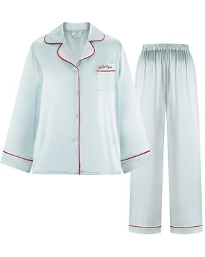 NOT JUST PAJAMA Little Heart Classic Silk Pyjama Long Set - Blue