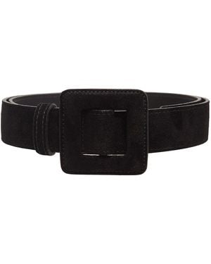 BeltBe Suede Mini Square Buckle Belt - Black
