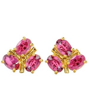 Juvetti Ligna Oval Sapphire Cluster Stud Earrings - Pink