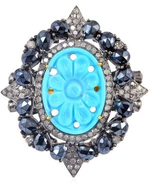 Artisan 18K & Carved, Spinel & Diamond Statement Ring - Blue