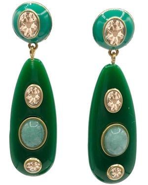 Michael Nash Jewelry Sofia Resin And Enamel Pierced Earrings With Light Amethyst Crystal Stones - Green