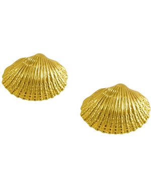 Maison De Gala Golden Sun Face Statement Stud Earrings - Yellow
