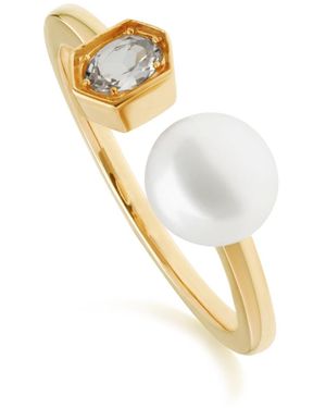 Gemondo Modern Pearl & Topaz Open Ring - Metallic