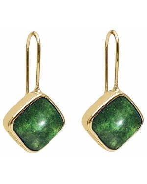 Farra Square Shaped Aventurine Earrings - Green