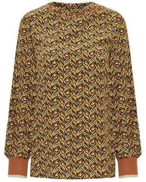 Exquise Regular Round Neck Patterned Blouse - Natural