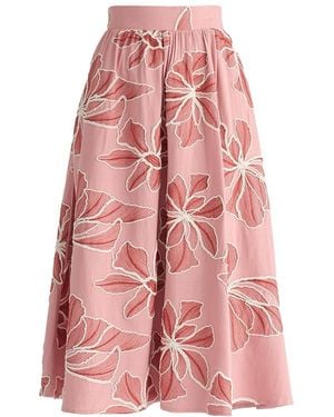 Paisie Floral Embroidered Midi Skirt - Pink