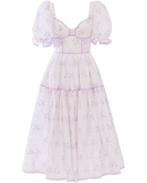 Georgette Romantic Floral Midi Dress - Purple