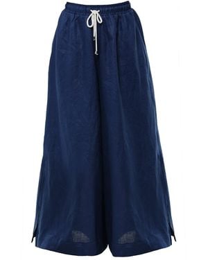 Metamorph Palazzo Linen Trousers - Blue