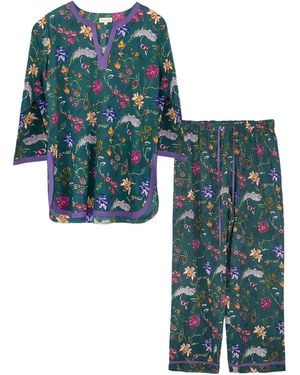 Inara Indian Cotton Fields Print Pyjama Set - Green