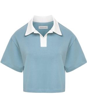 Mandragora Sage Cotton Cropped Top With Collar– Goia - Blue