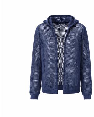 Haris Cotton Open-Knit Cardigan With Hood Denim - Blue