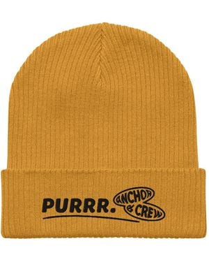 Anchor and Crew Mustard Purrr Gen. Organic Cotton Embroidered Beanie - Yellow